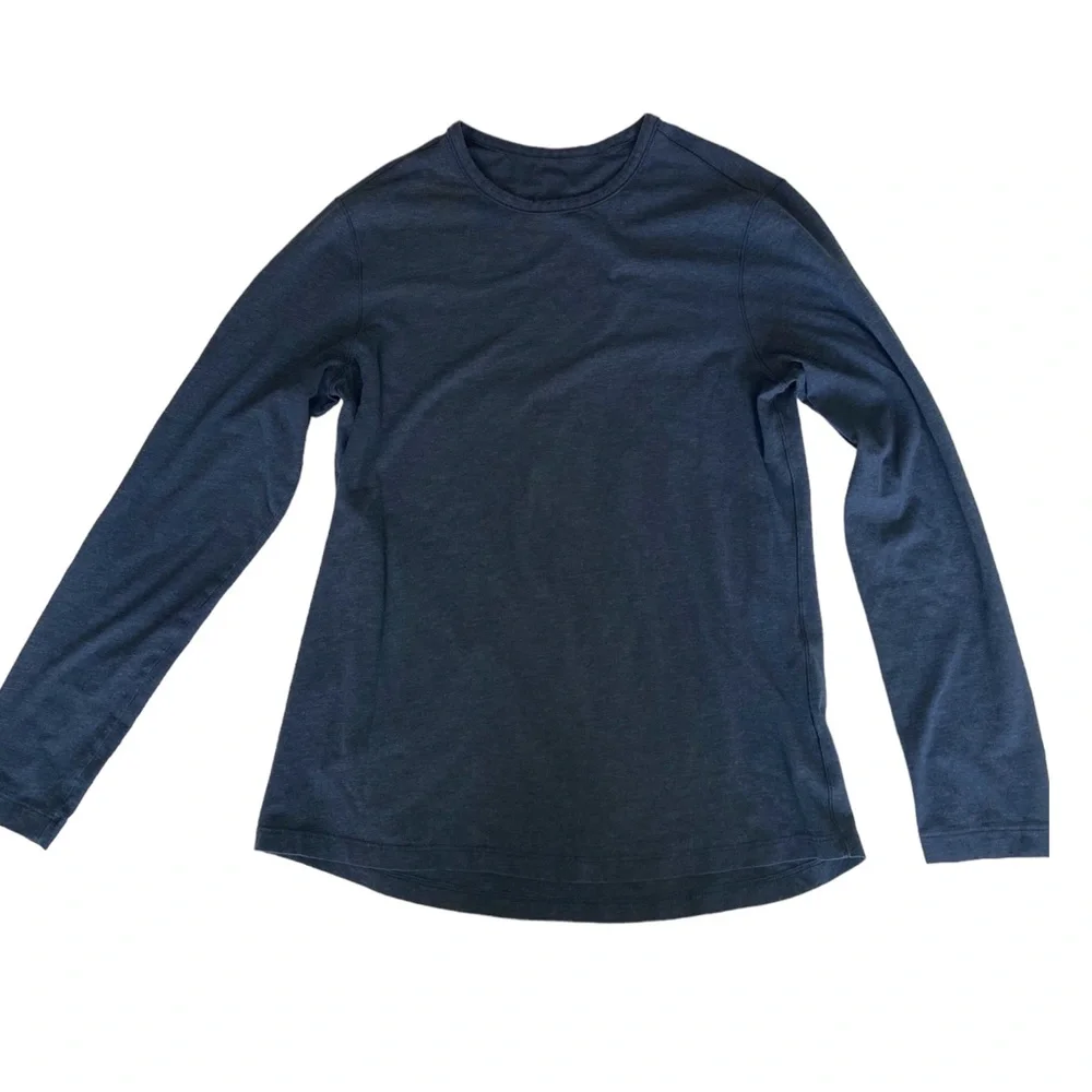 Lululemon Cotton Long Sleeve Crew Neck Shirt Tee Navy Size Medium - Picture 3 of 7